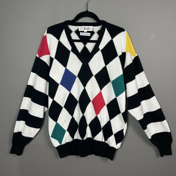 Pringle Of Scotland Sweater Mens Medium V-neck VTG Golf Argyle Grandpa preppy